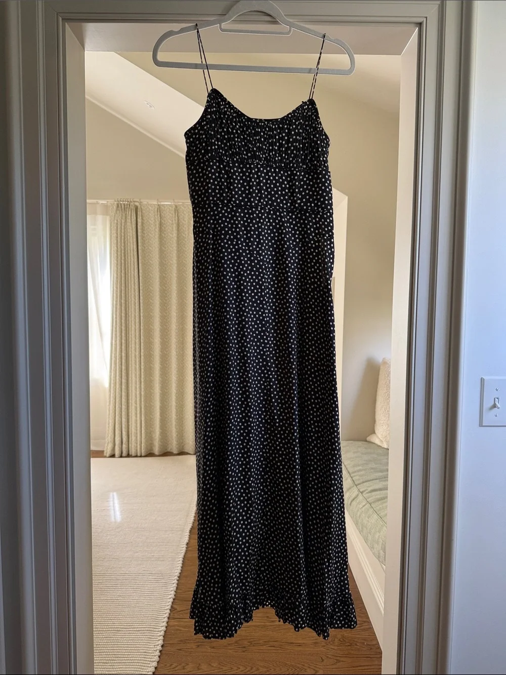 Doen Rosaria Black Polka Dot Midi Dress with Spaghetti Straps - Picture 3 of 6